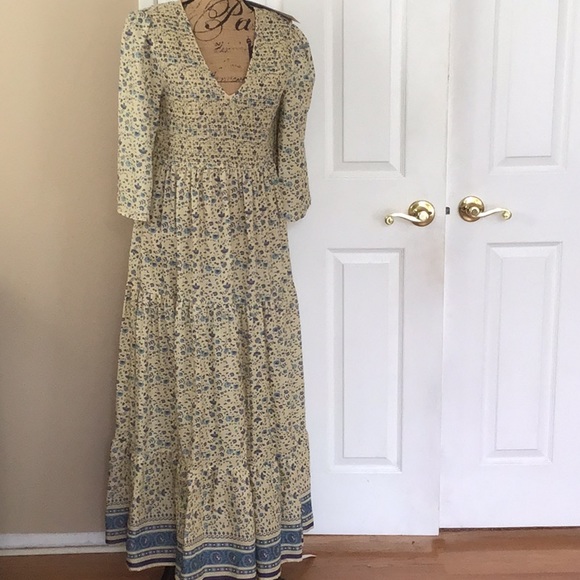 Christy Dawn Basil Larkspur Ditsy Field Silk Cotton Dress L NWT blue yellow - Picture 3 of 10